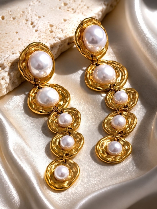 Anthropologie Jewelry - Gold-Tone Pearl Cascade Drop Earrings